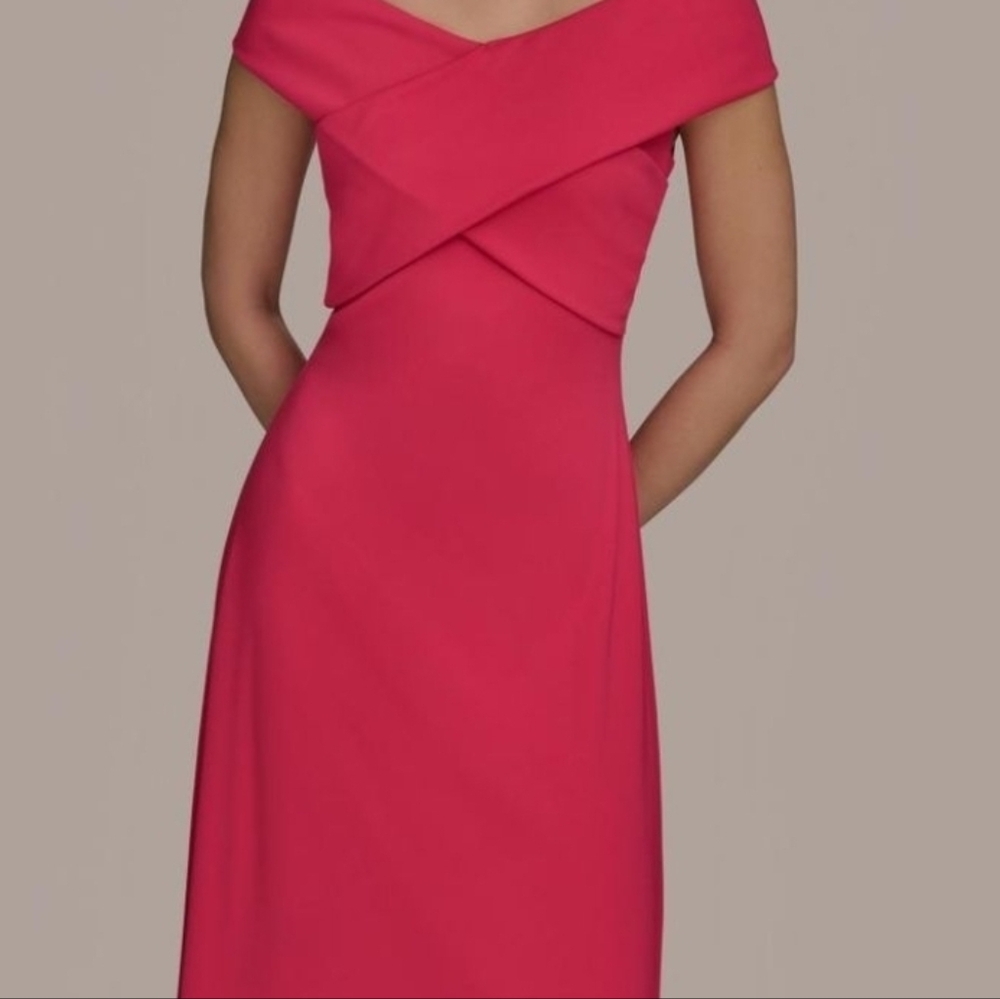 Donna Karan Hot Pink Off-Shoulder Draped Evening Gown
